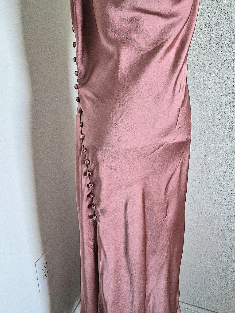 Zara Pink Satin Slip Midi Dress L Cowl Neck Button Slit Cocktail Wedding Guest - Picture 8 of 15